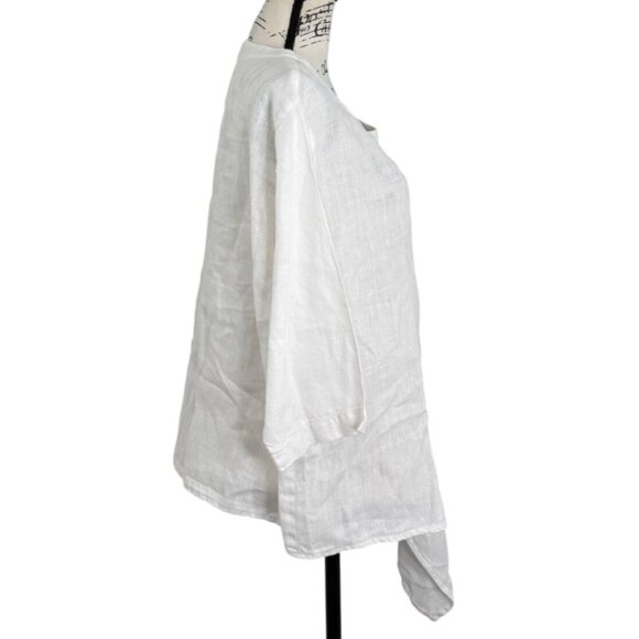 Christopher Calvin White Linen Asymmetrical Hem Top Womens Size M - Picture 2 of 8